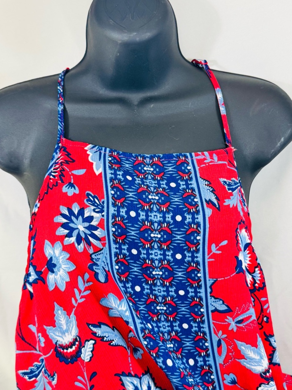 Blue Rain Floral Halted Dress/Boho Lace Back Sundress